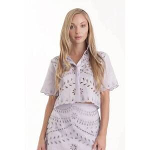 NEW KARINA GRIMALDI elin embroidered cotton top in lavender